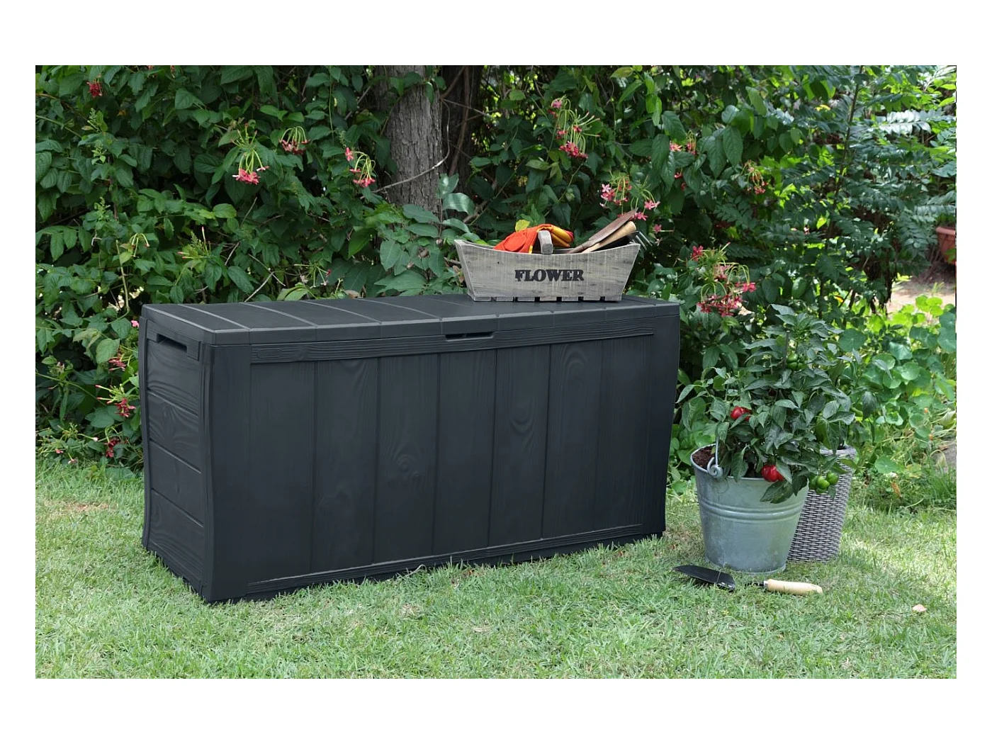 Coffre de rangement Keter Sherwood aspect bois, graphite, 270 L