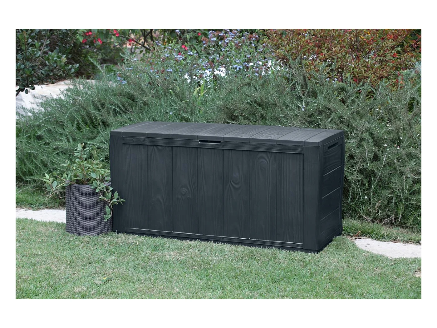 Coffre de rangement Keter Sherwood aspect bois, graphite, 270 L