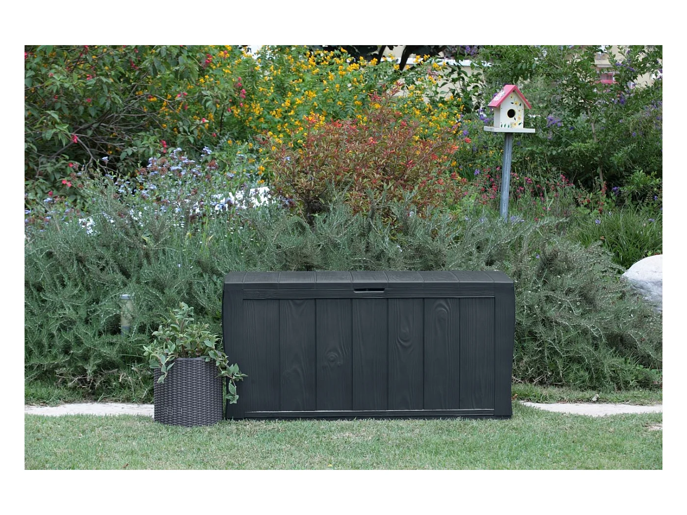 Coffre de rangement Keter Sherwood aspect bois, graphite, 270 L