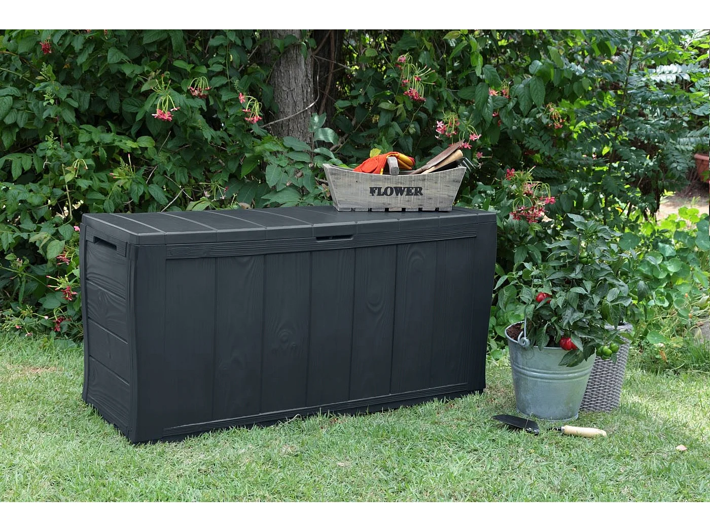 Coffre de rangement Keter Sherwood aspect bois, graphite, 270 L