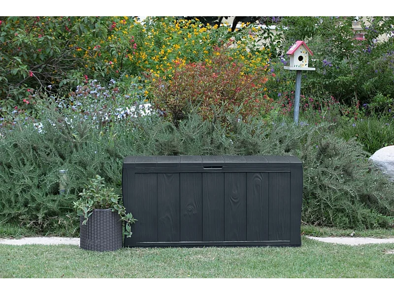 Coffre de rangement Keter Sherwood aspect bois, graphite, 270 L