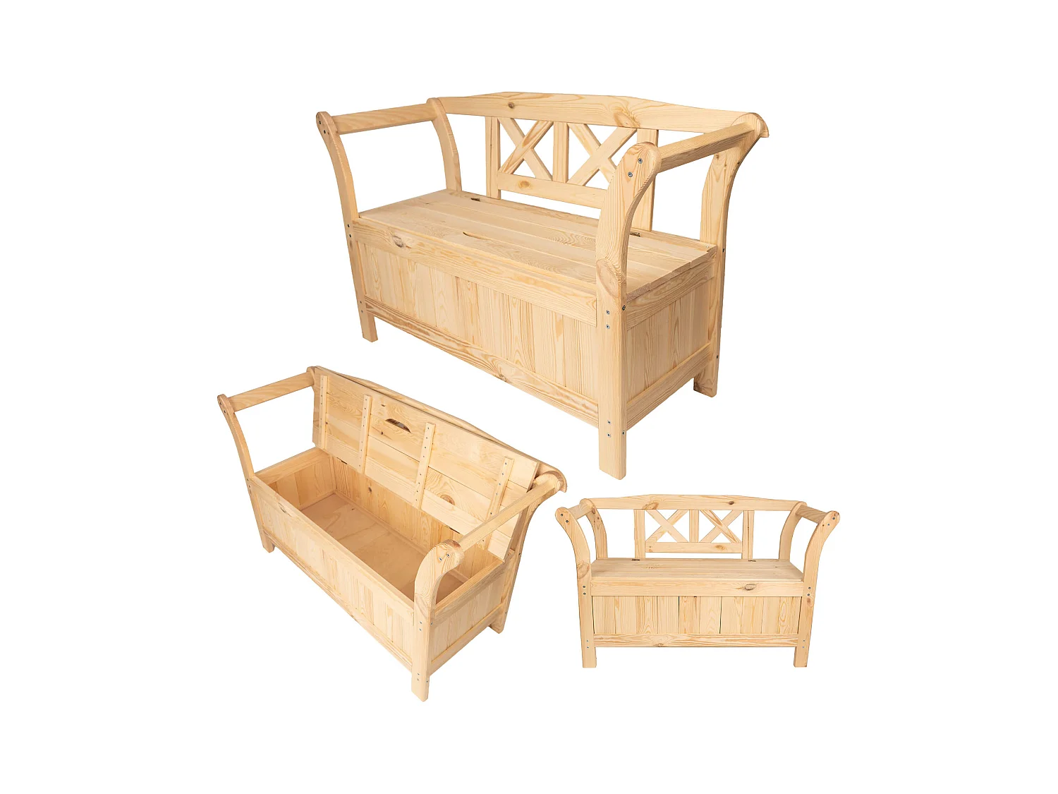 Banc de jardin avec coffre Rosay marron clair