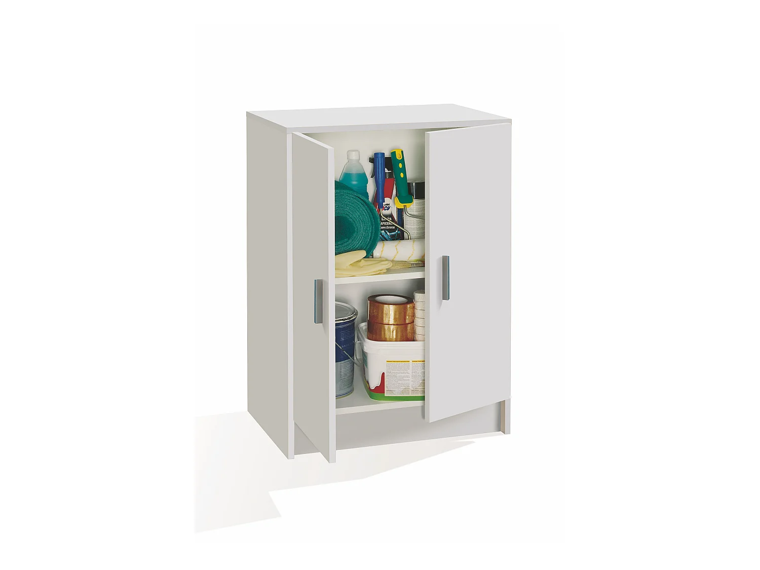 Armadio Multiuso Bass 2 Ante e 2 Ripiani Mobile Ausiliario Per Bagno Lavanderia Cucina Ingresso Garage Design Stile Moderno 60 x 80 x 37 Cm Bianco