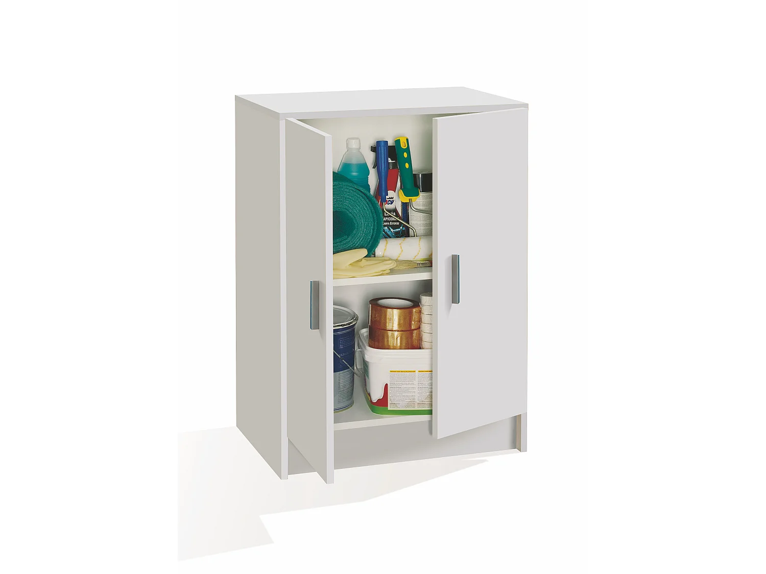 Armadio Multiuso Basso 2 Ante e 2 Ripiani Mobile Ausiliario Per Bagno Lavanderia Cucina Ingresso Garage Design Stile Moderno 60 x 80 x 37 Cm Bianco