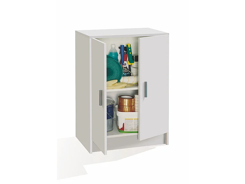 Armadio Multiuso Basso 2 Ante e 2 Ripiani Mobile Ausiliario Per Bagno Lavanderia Cucina Ingresso Garage Design Stile Moderno 60 x 80 x 37 Cm Bianco