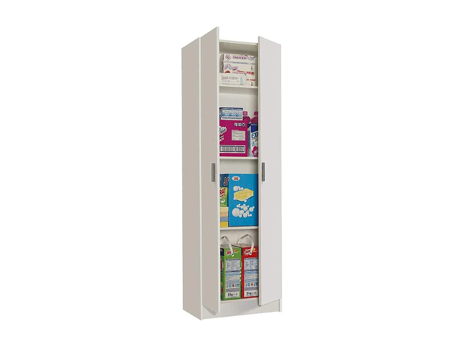 Armadio Armadietto Multiuso A Colonna 2 Ante Battenti E 4 Ripiani Cardinero Salvaspazio Ideale Per Cantina Camera Garage In Legno 58.5 x 180 x 38 Cm Bianco