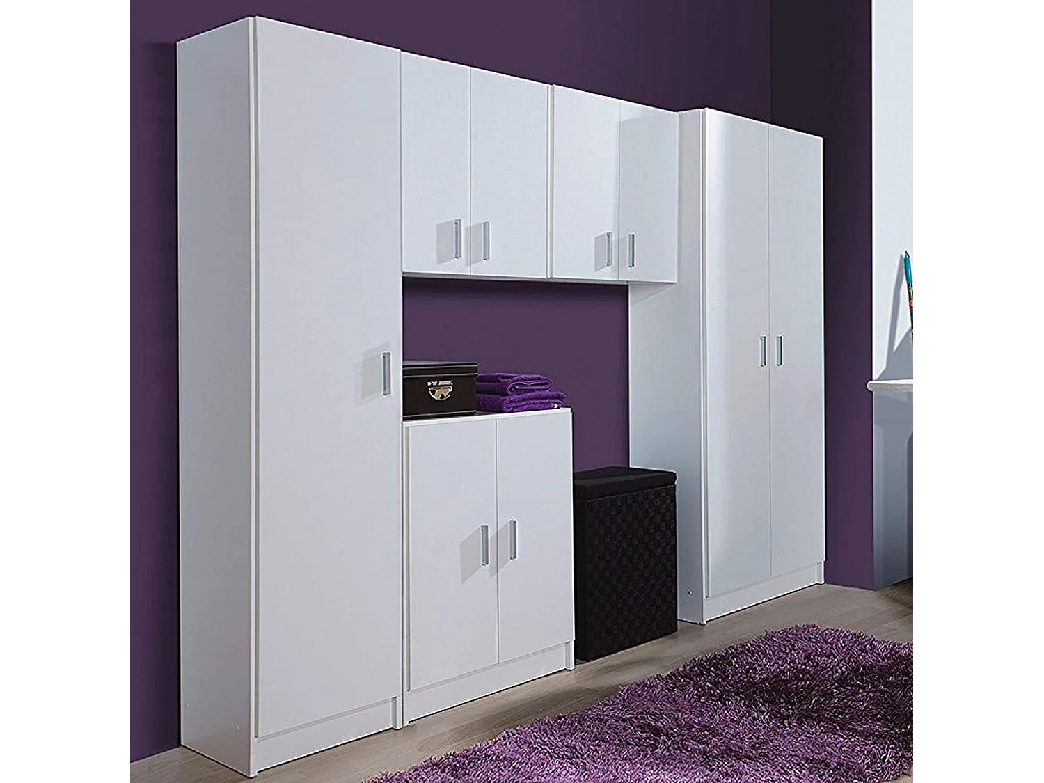 Armadio Armadietto Multiuso A Colonna con 1 Anta e 4 Ripiani Ingresso Camera da Letto Bagno Design Moderno Minimal Modulare Modulabile 180 x 37 x 37 cm Bianco