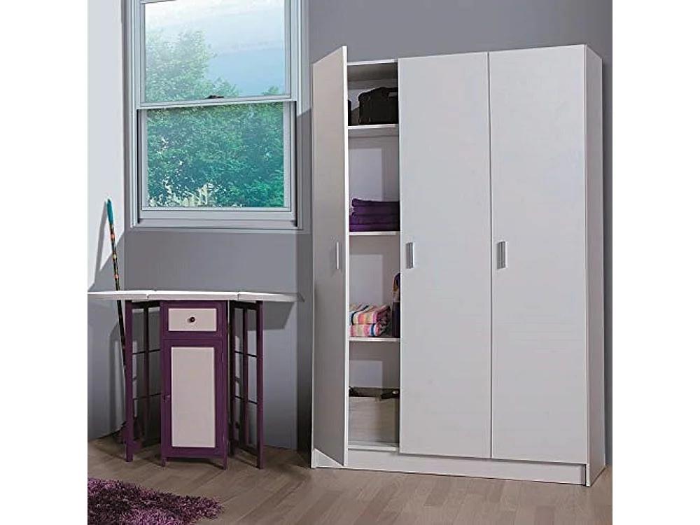 Armadio Con 3 Ante Battenti e 5 Ripiani Armadietto Multiuso Salvaspazio Ingresso Camera Portascope Ripostiglio Design Moderno 109x180x37 cm Bianco