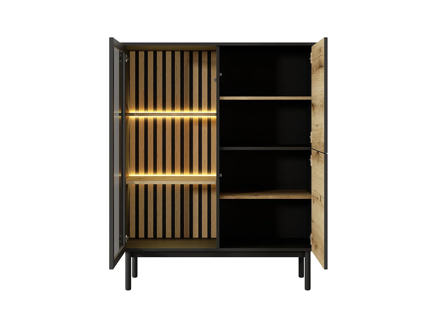 Vetrina 100x125cm con LED nera e rovere scuro VLK7