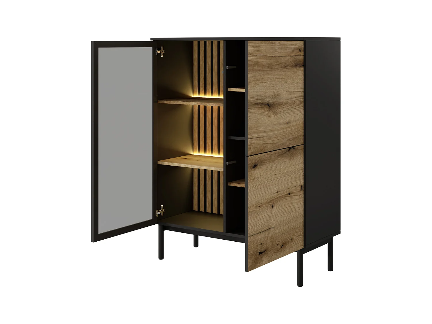 Vetrina 100x125cm con LED nera e rovere scuro VLK7