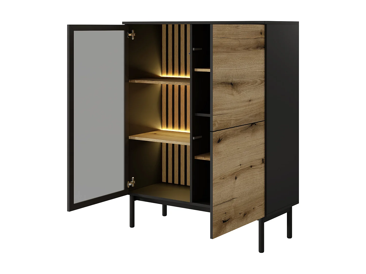 Vetrina 100x125cm con LED nera e rovere scuro VLK7