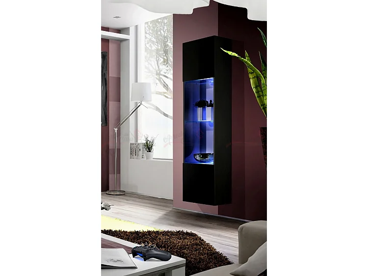 Vetrina a parete design moderno con luci LED VP10 40x170 nero