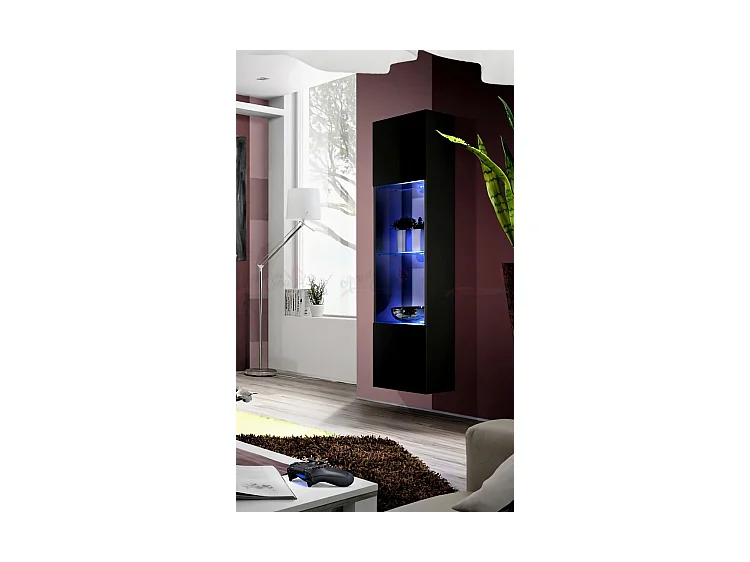 Vetrina a parete design moderno con luci LED VP10 40x170 nero