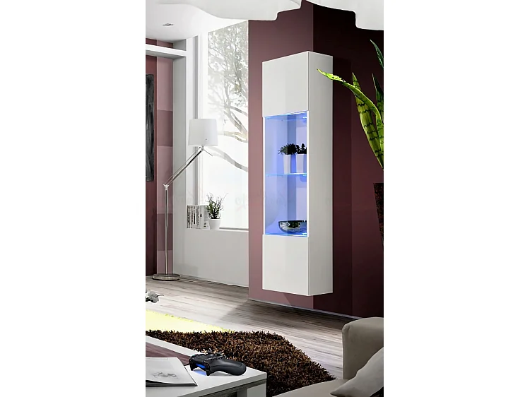 Vetrina a parete design moderno con luci LED VP10 40x170 bianco