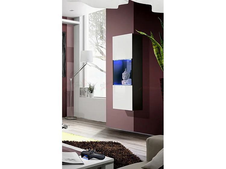 Vetrina sospesa moderna per soggiorno con LED VP13 40x126 nero e bianco lucido