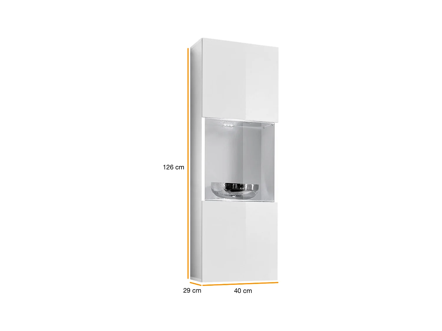 Vetrina sospesa moderna per soggiorno con LED VP13 40x126 nero e bianco lucido