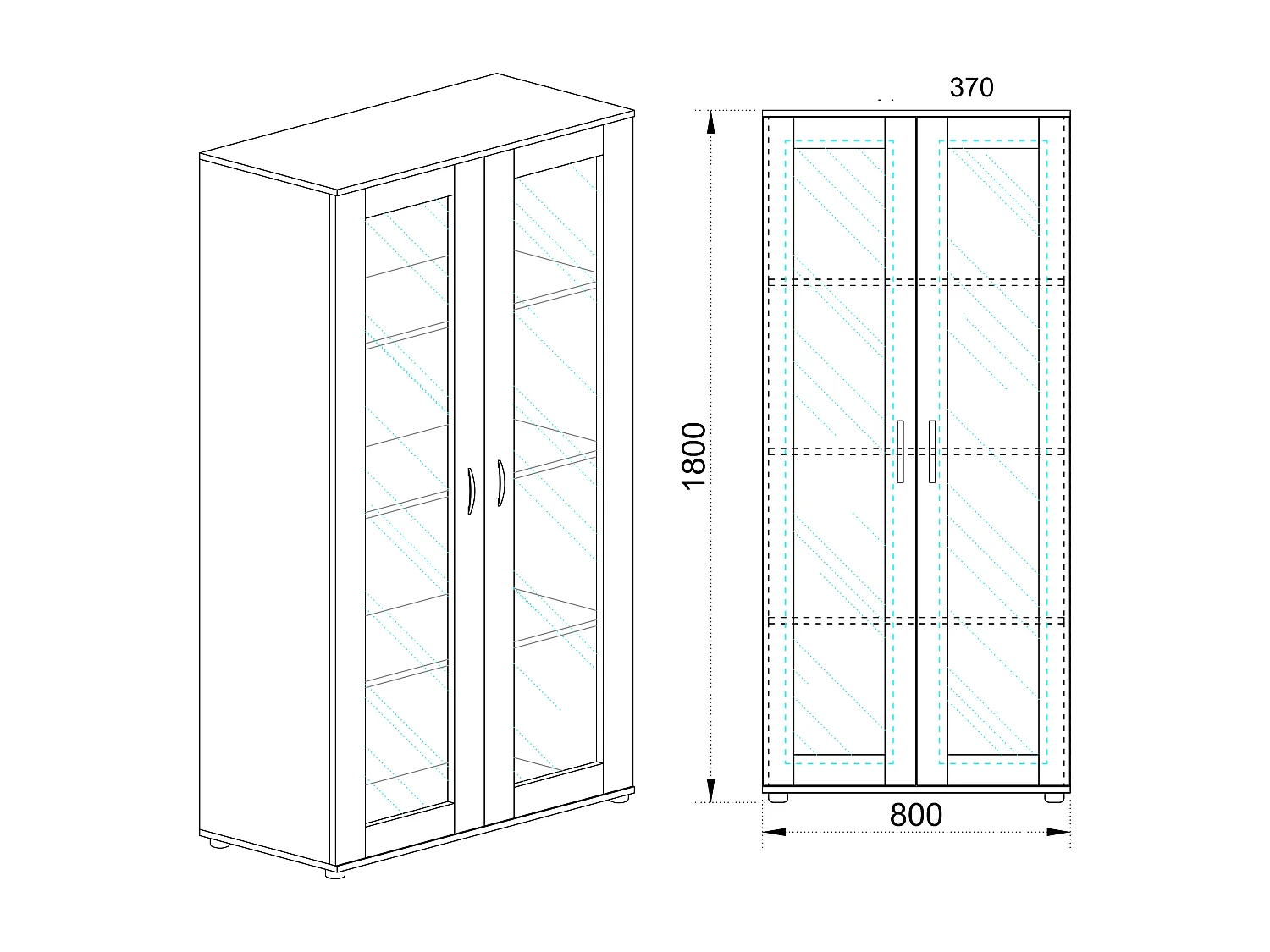 Vetrinetta espositiva soggiorno moderna con due ante battenti VI3 80x180 rovere