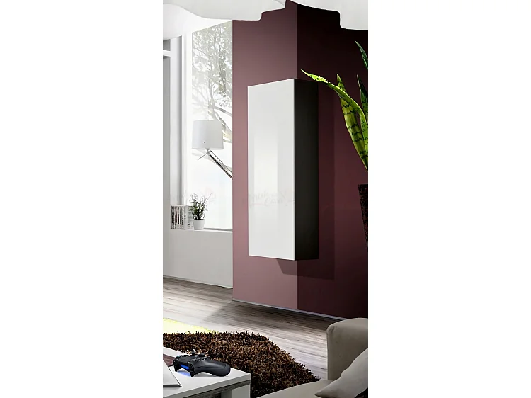 Vetrina sospesa design contemporaneo con singola anta VP11 40x126 nero e bianco lucido