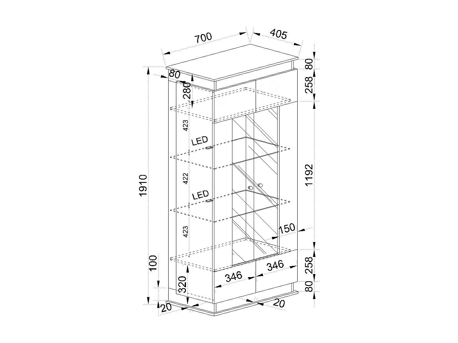 Vetrinetta alta design moderno effetto legno per sala VI9 70x191 noce e antracite