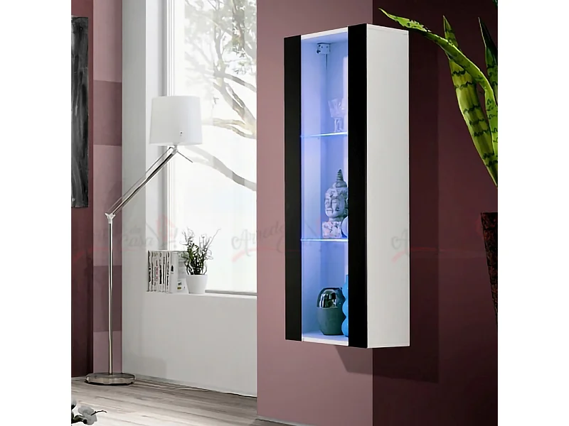 Vetrinetta a parete con illuminazione a LED e anta singola VP12 40x126 bianco e nero lucido