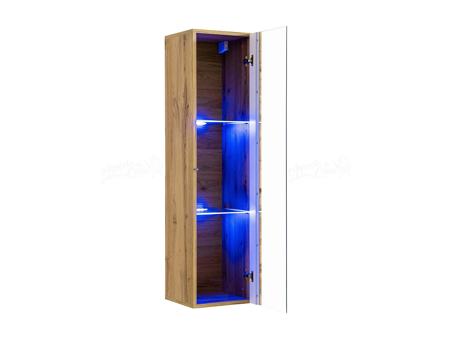 Vetrinetta a colonna design moderno da soggiorno con LED VP17 30x120 rovere