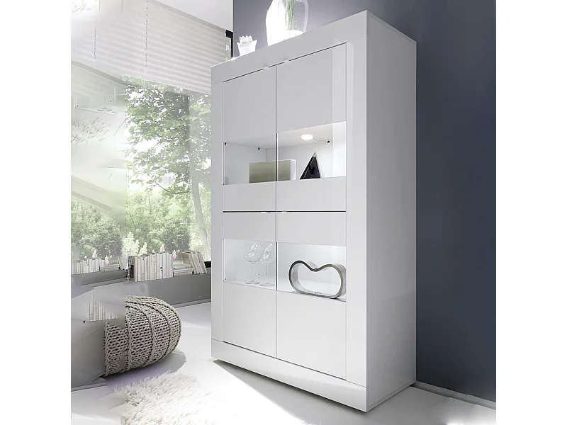 Vetrina a doppia colonna con quattro ante design moderno 102x162 VL1 bianco lucido