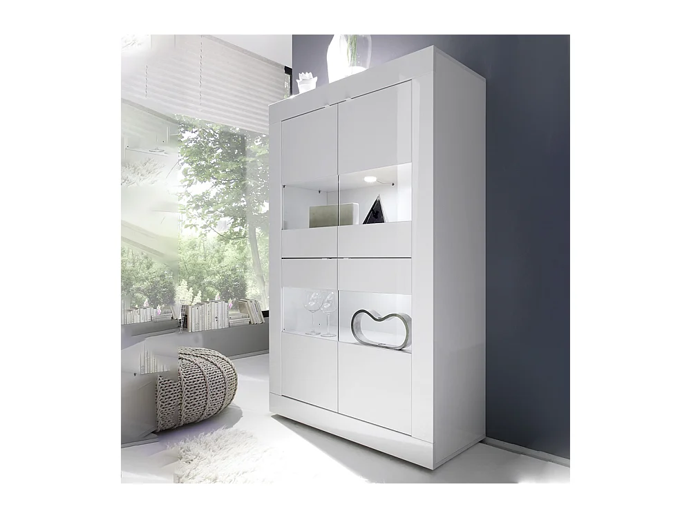 Vetrina a doppia colonna con quattro ante design moderno 102x162 VL1 bianco lucido