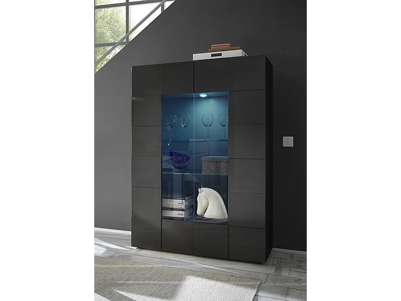 Vetrina grande con due ante design geometrico 121x166 VL3 grigio lucido