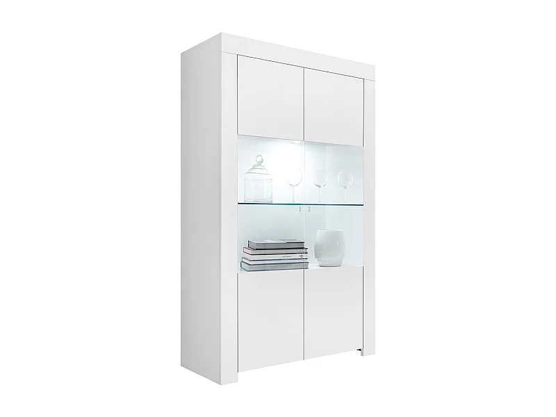Vetrina a due ante con luci led design moderno 110x186 VL5 bianco opaco