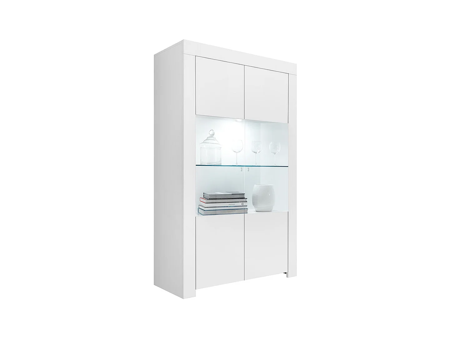 Vetrina a due ante con luci led design moderno 110x186 VL5 bianco opaco