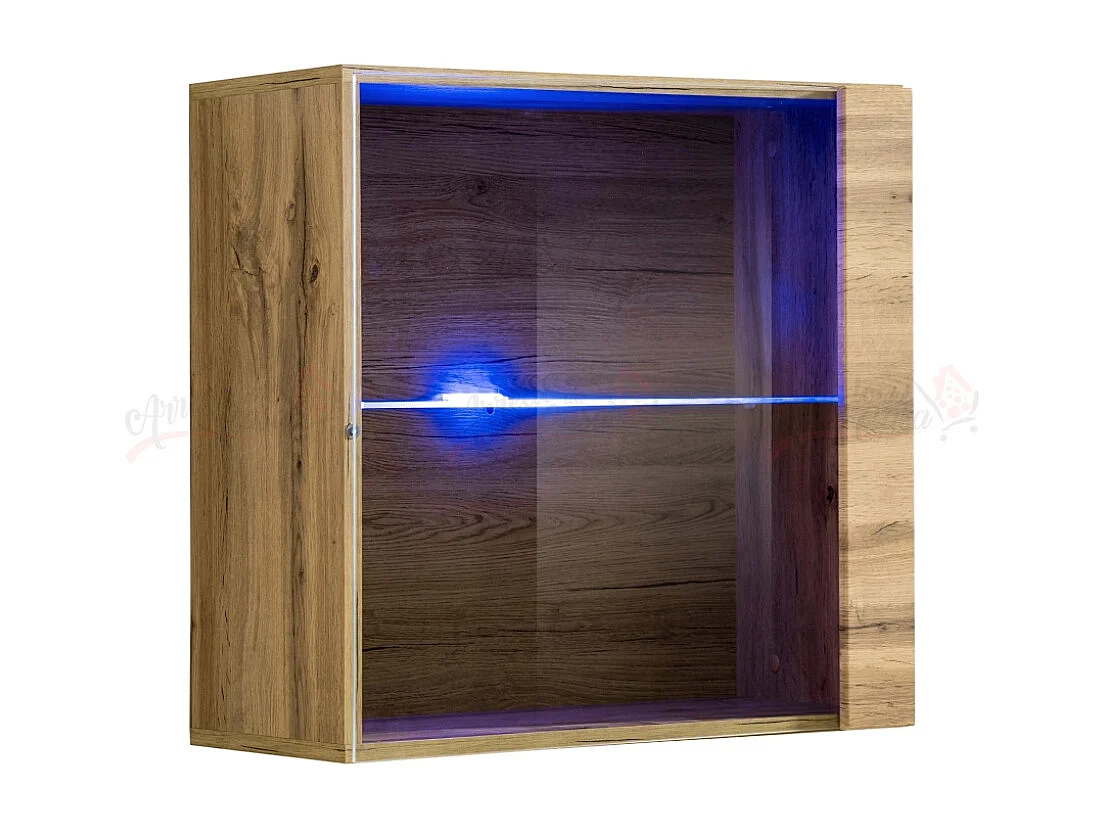 Vetrina quadrata sospesa da sala con luci LED VP18 60x60 rovere