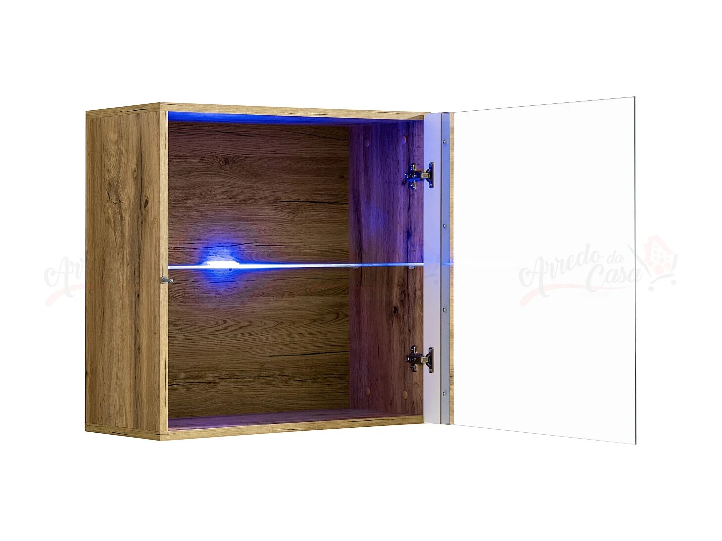 Vetrina quadrata sospesa da sala con luci LED VP18 60x60 rovere