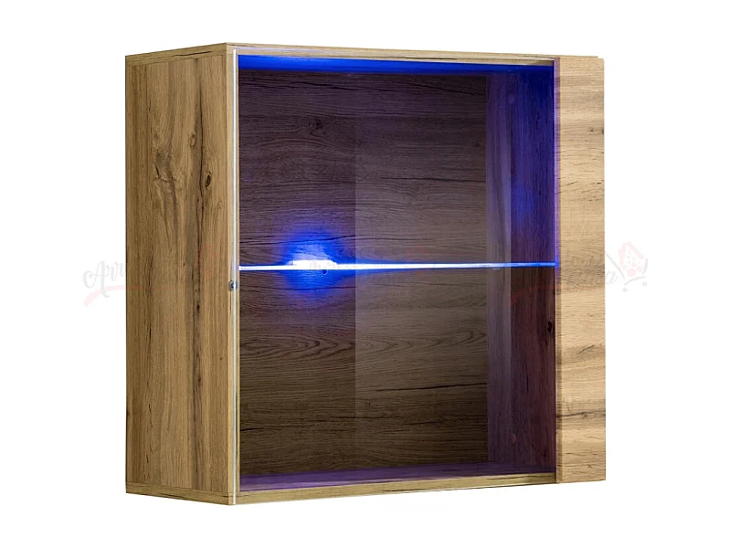 Vetrina quadrata sospesa da sala con luci LED VP18 60x60 rovere