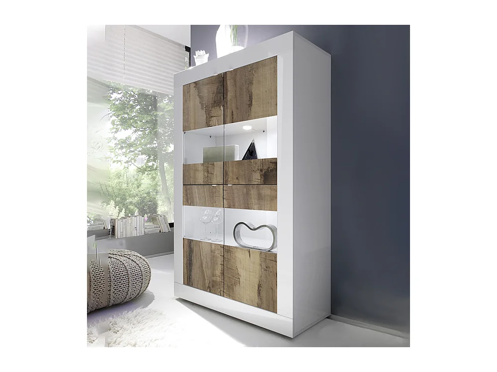 Vetrina a doppia colonna con quattro ante design moderno 102x162 VL1 bianco e pero