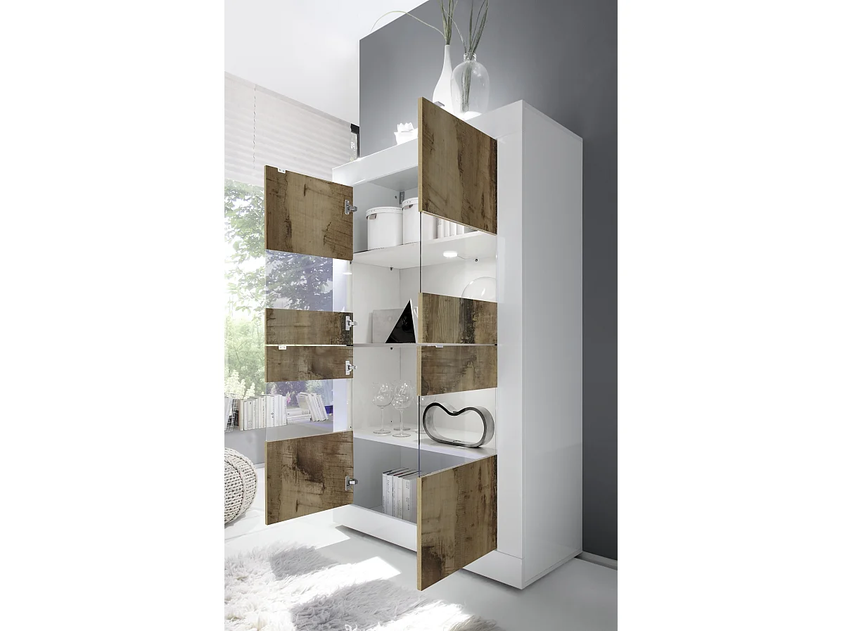 Vetrina a doppia colonna con quattro ante design moderno 102x162 VL1 bianco e pero