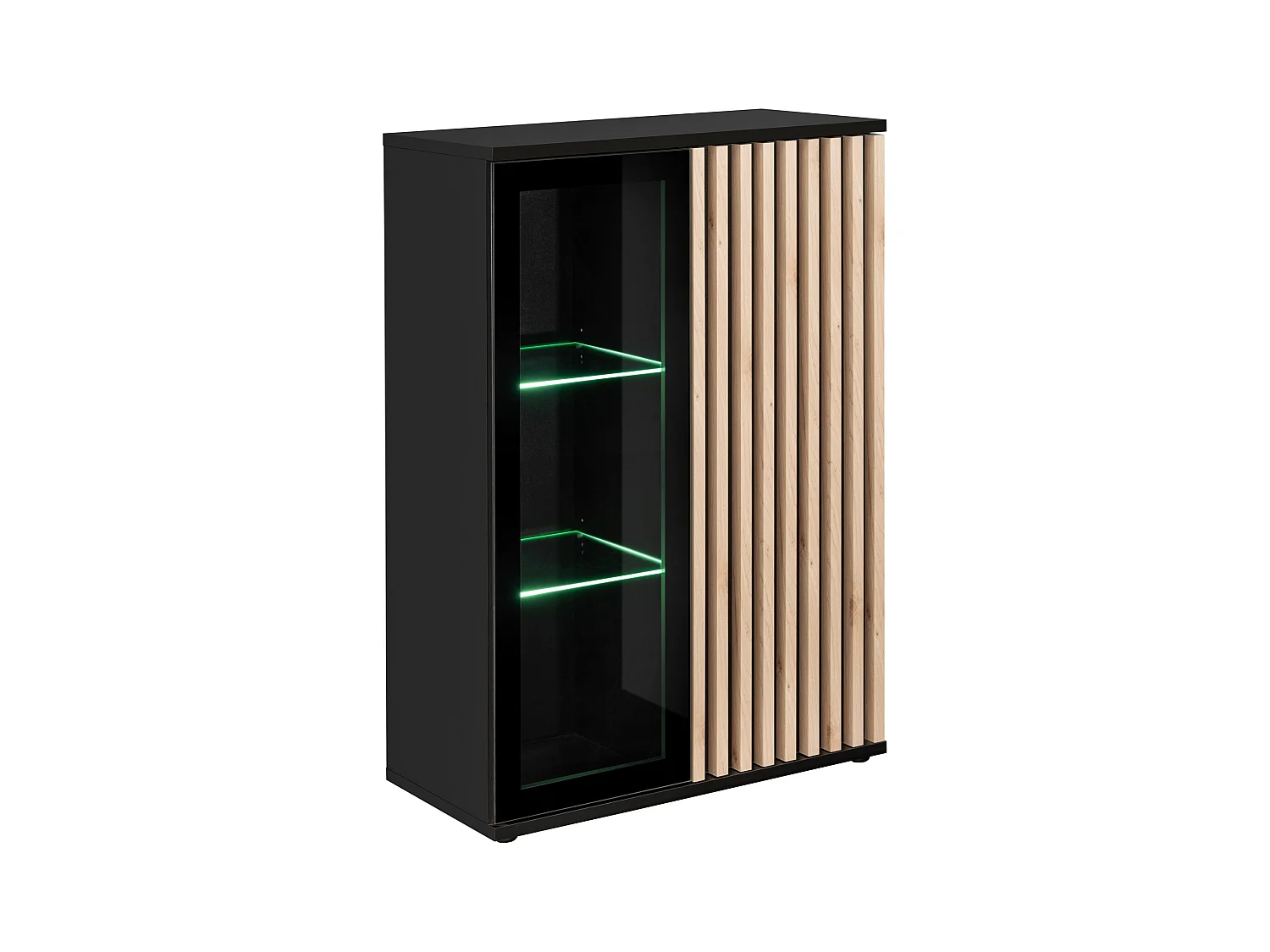 Vetrinetta bassa moderna con illuminazione LED nero e rovere 80x118 VP28