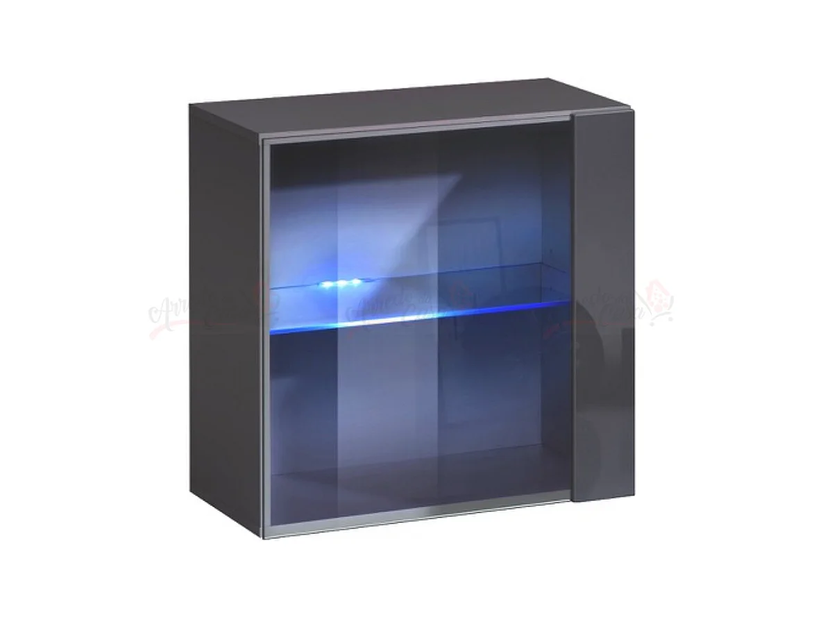 Vetrina quadrata sospesa da sala con luci LED VP18 60x60 grafite
