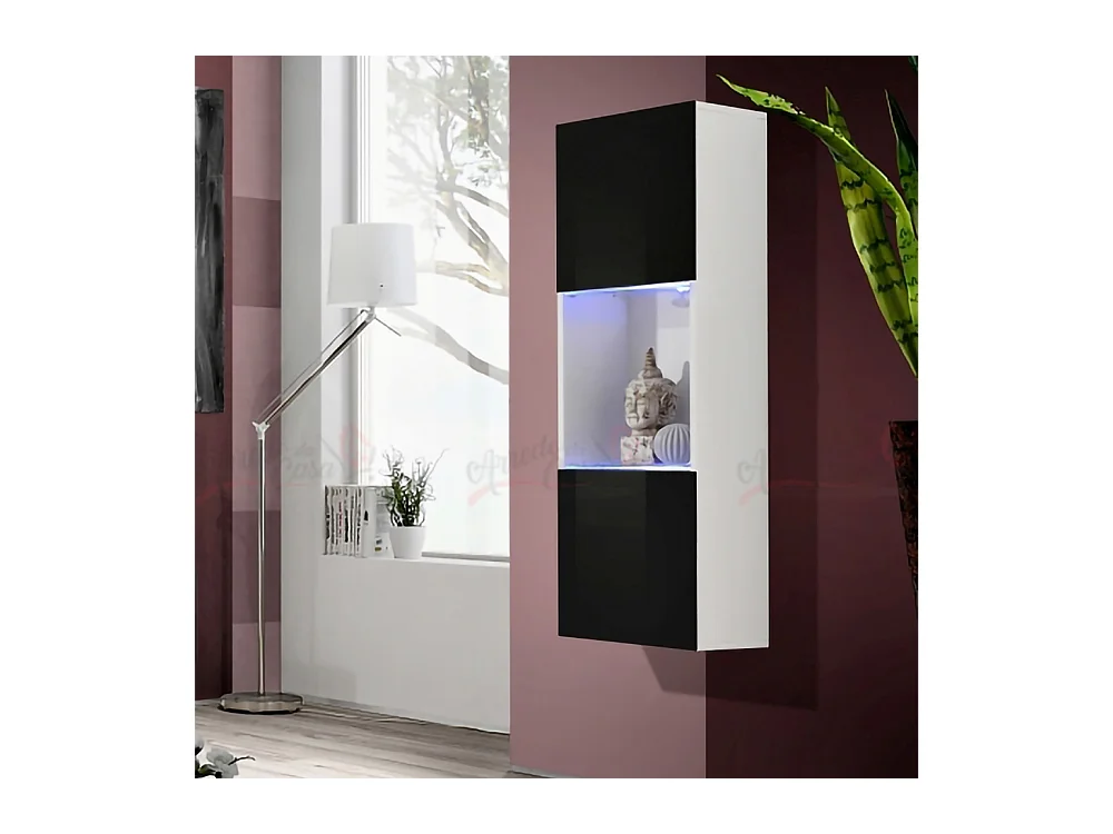 Vetrina sospesa moderna per soggiorno con LED VP13 40x126 bianco e nero lucido