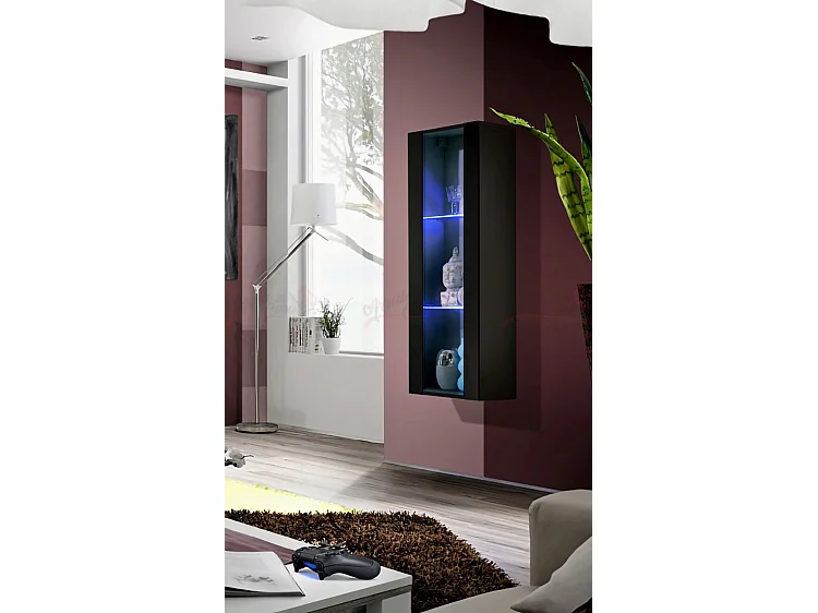 Vetrinetta a parete con illuminazione a LED e anta singola VP12 40x126 nero