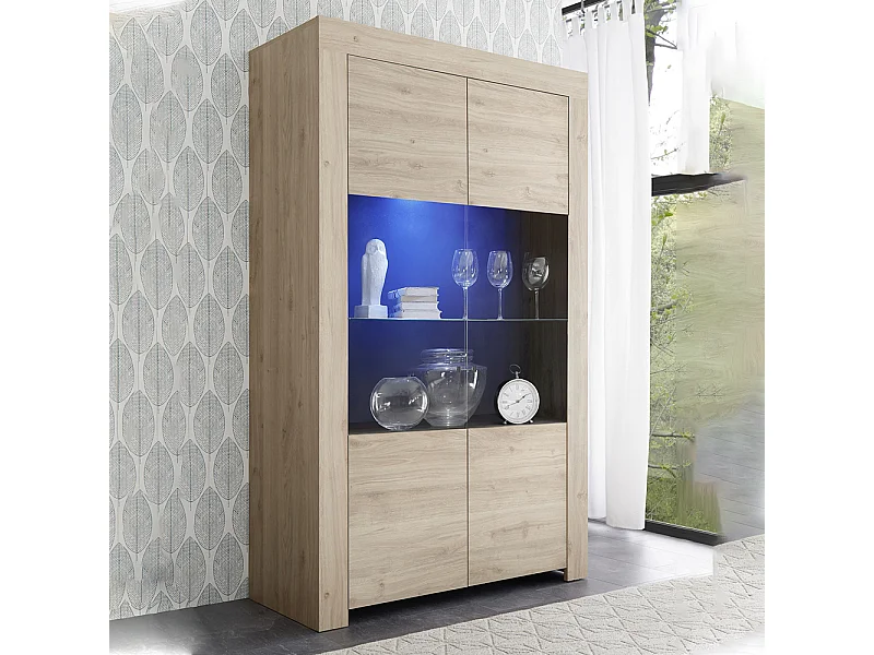 Vetrina a due ante con luci led design moderno 110x186 VL5 rovere cadiz