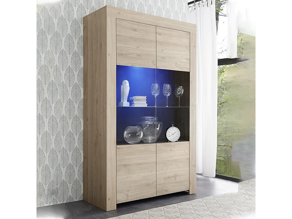 Vetrina a due ante con luci led design moderno 110x186 VL5 rovere cadiz