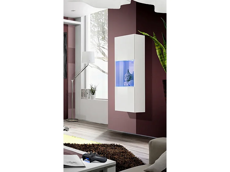 Vetrina sospesa moderna per soggiorno con LED VP13 40x126 bianco