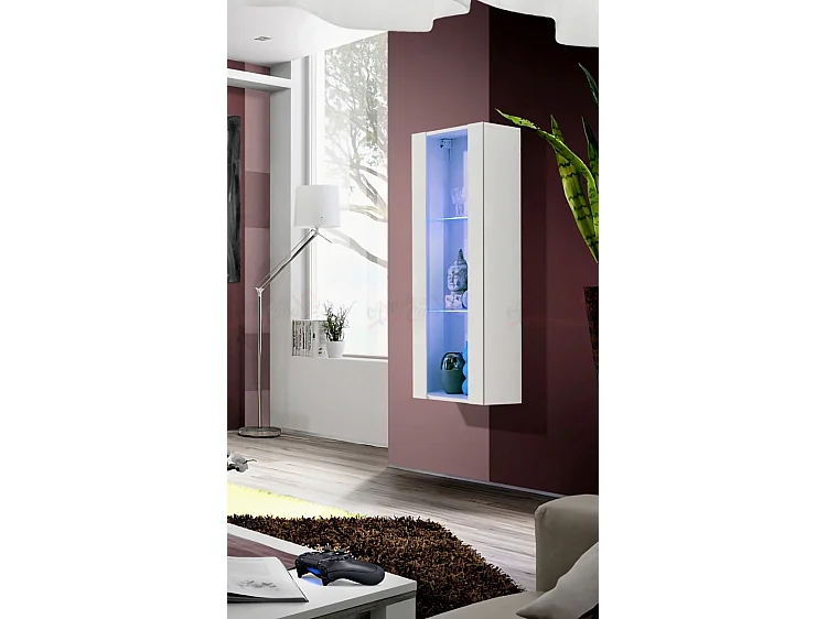 vetrinetta a parete con illuminazione a LED e anta singola VP12 40x126 bianco