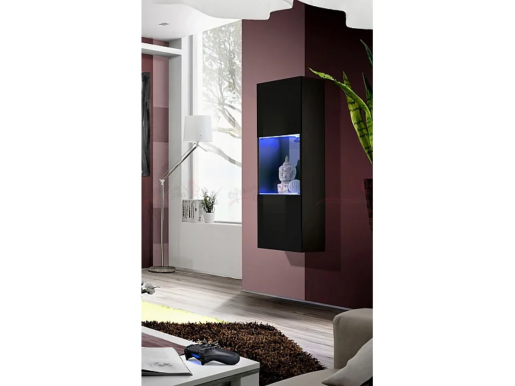 Vetrina sospesa moderna per soggiorno con LED VP13 40x126 nero