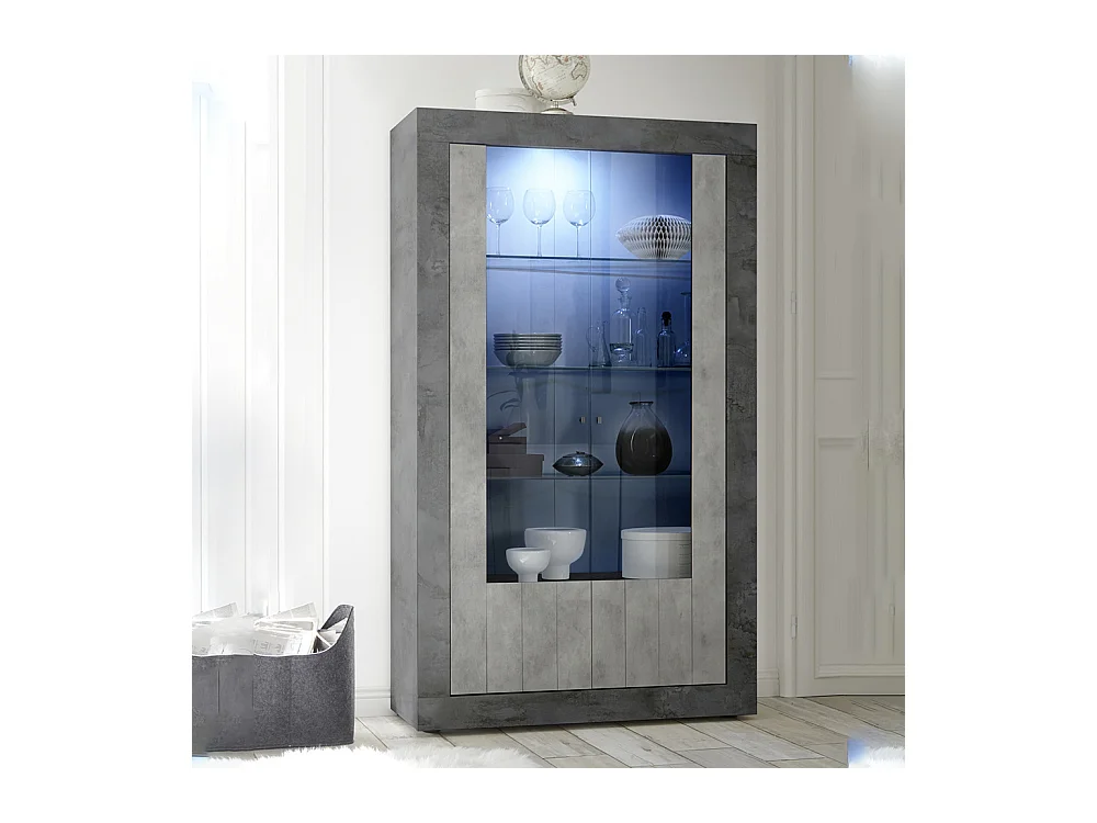 Vetrina alta a due ante e tre ripiani in vetro design moderno 110x191 VL8 ossido e cemento