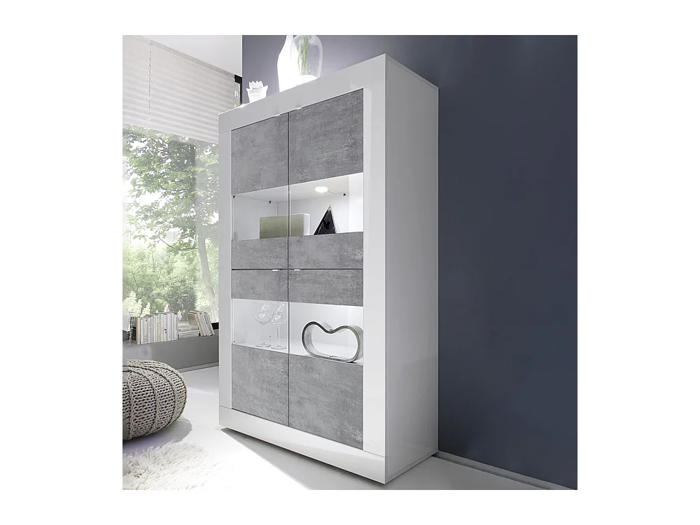 Vetrina a doppia colonna con quattro ante design moderno 102x162 VL1 bianco e cemento