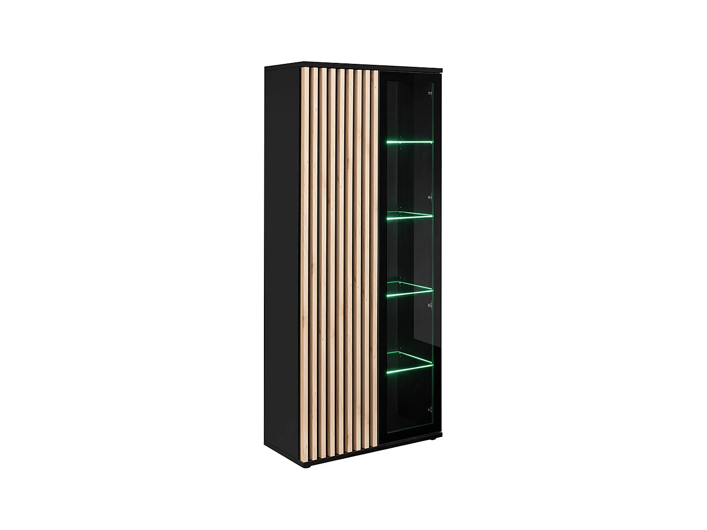 Vetrinetta alta moderna con illuminazione LED nero e rovere 80x192 VP27