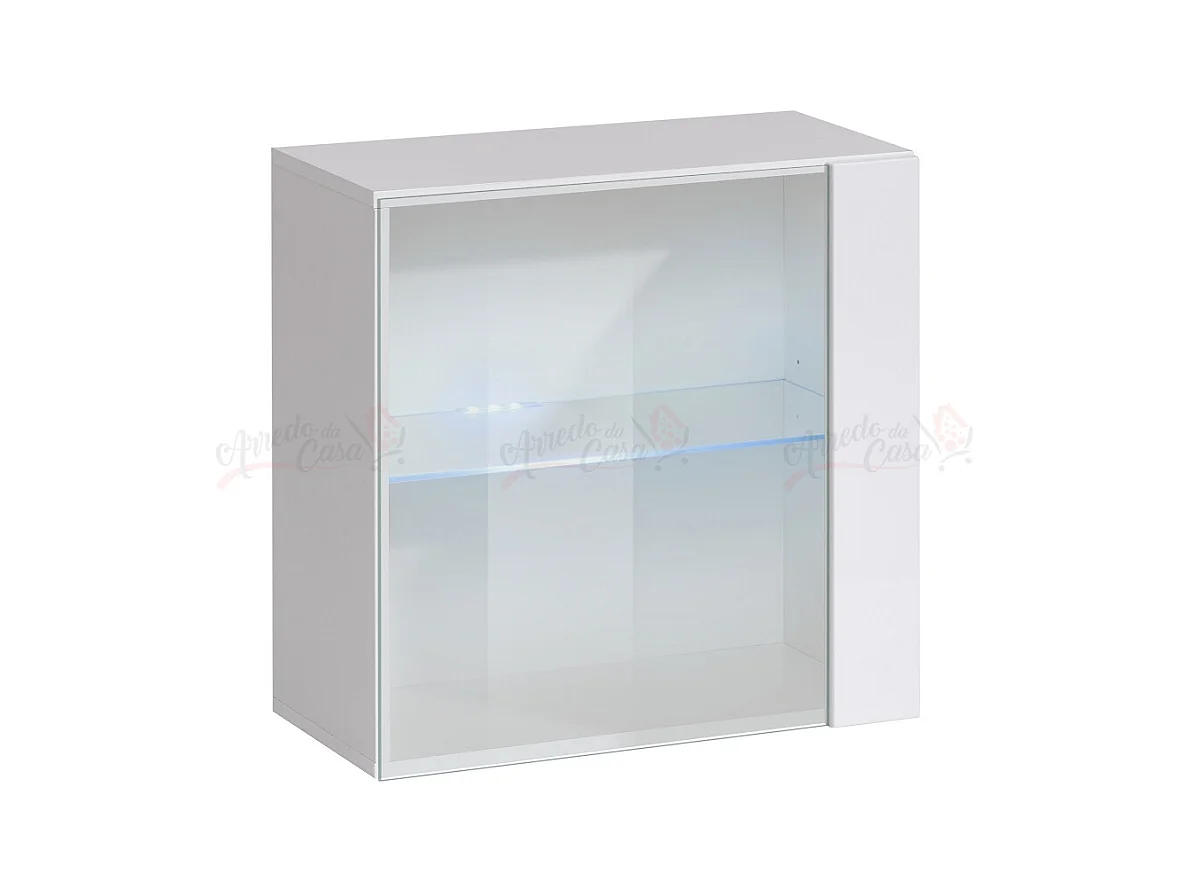 Vetrina quadrata sospesa da sala con luci LED VP18 60x60 bianco