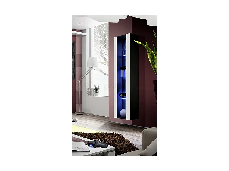Vetrinetta sospesa moderna da sala con illuminazione a LED VP9 40x170 nero e bianco lucido