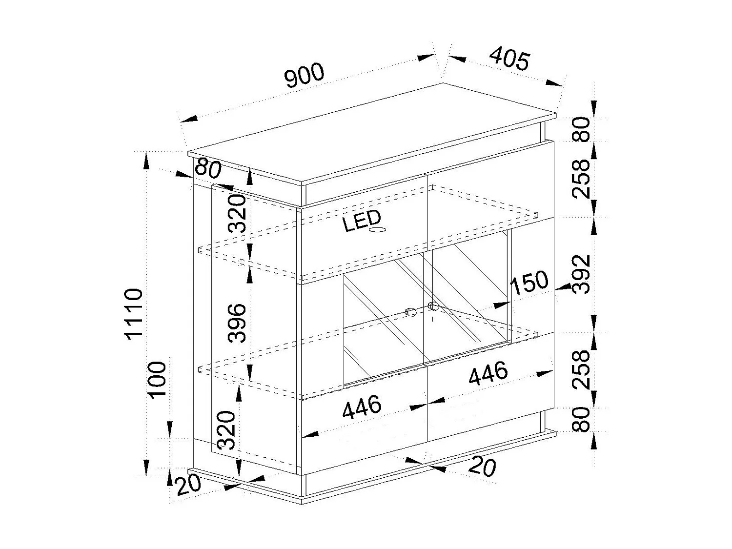 Vetrinetta da esposizione moderna per salotto effetto legno VI10 90x111 noce e antracite